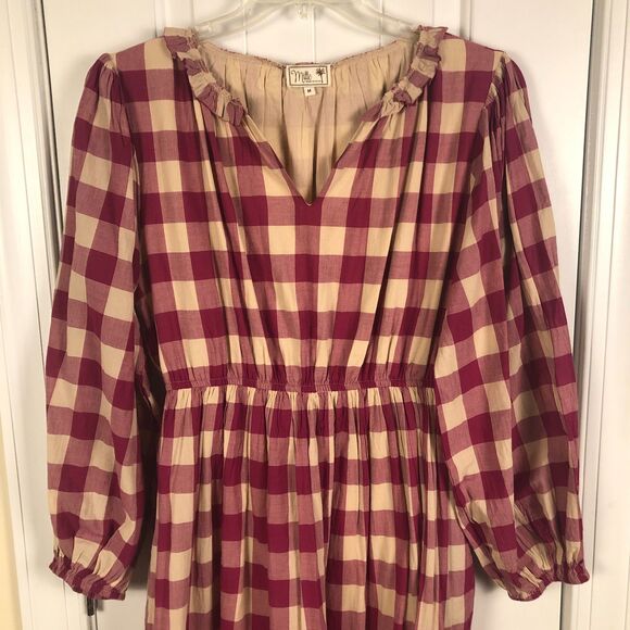 Mille Anthropologie Dress 100% Cotton Medium Gingham Tiered Boho Cottage Prairie - Picture 7 of 14